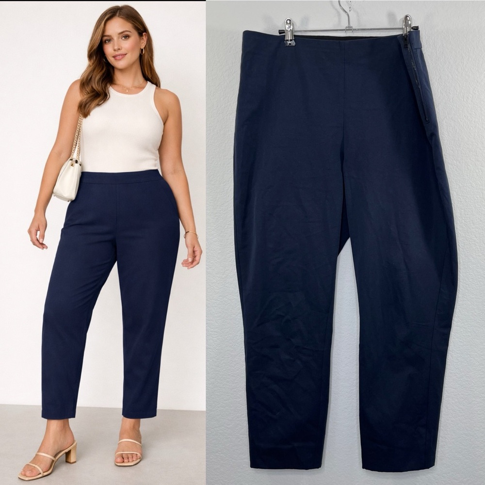 EVERLANE Side Zip Pant Cotton stretch Pant Navy Slim Fit High Waist‎ size 14